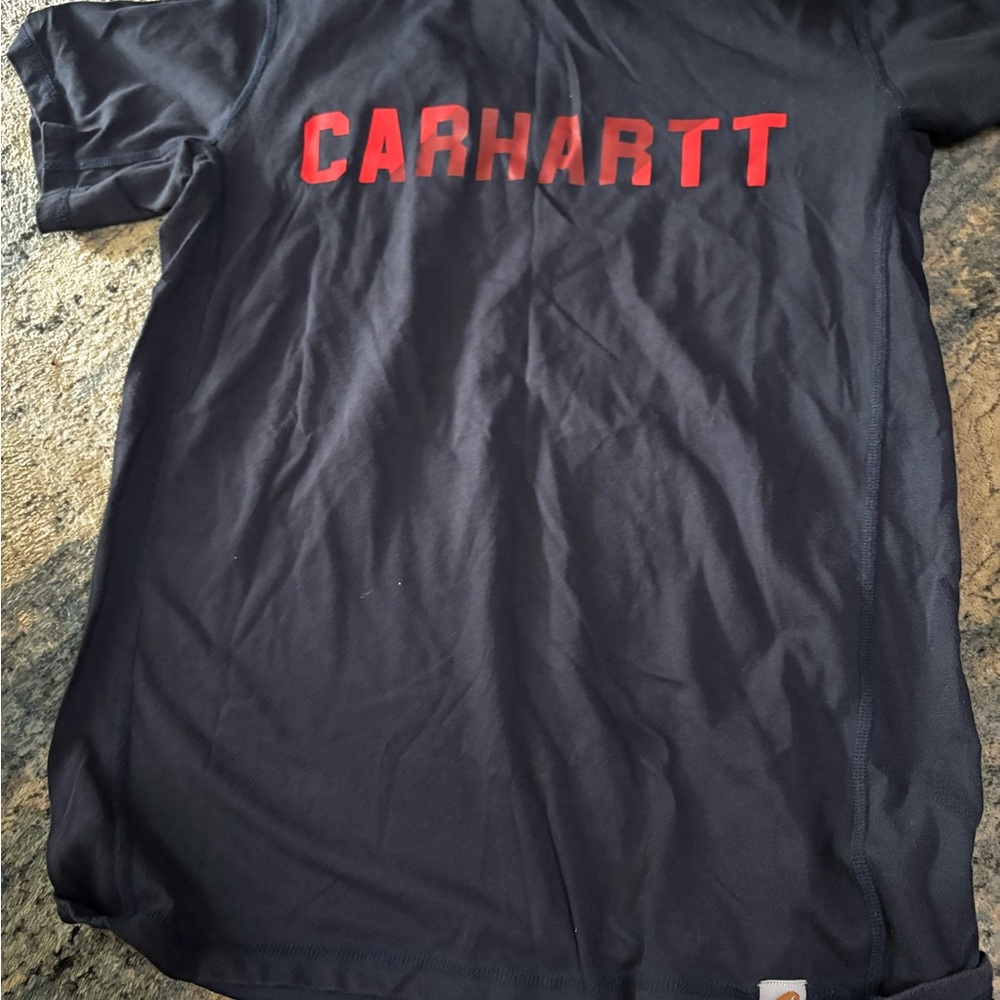 Carhartt Men's Navy Short-Sleeve Tee with Red Logo Print